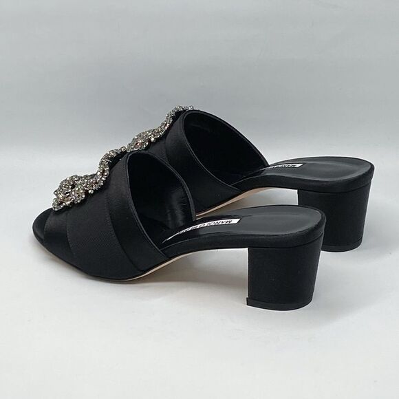 Manolo Blahnik Martanew 50MM Embellished Satin Mules size 37.5 - Picture 9 of 14